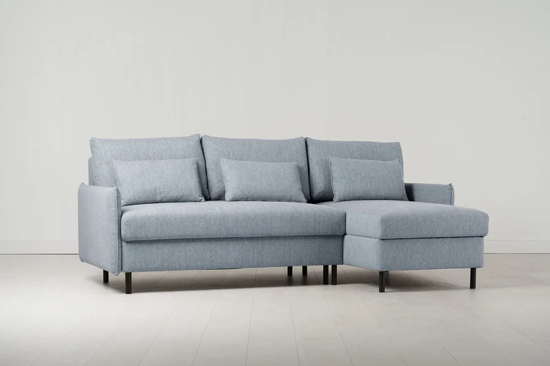 Model 12 Dreisitzer-Schlafsofa mit Chaiselongue rechts, Meerglasblau