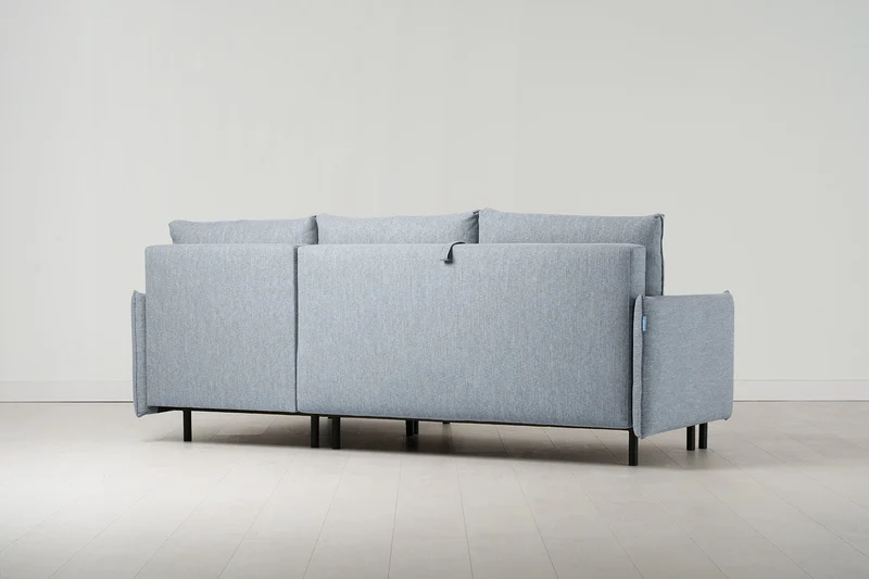 Model 12 Dreisitzer-Schlafsofa mit Chaiselongue rechts, Meerglasblau