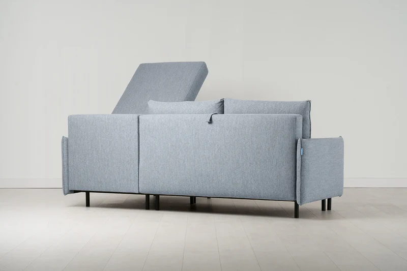 Model 12 Dreisitzer-Schlafsofa mit Chaiselongue rechts, Meerglasblau