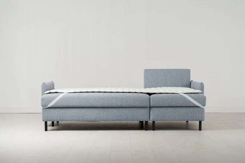 Model 12 Dreisitzer-Schlafsofa mit Chaiselongue rechts, Meerglasblau