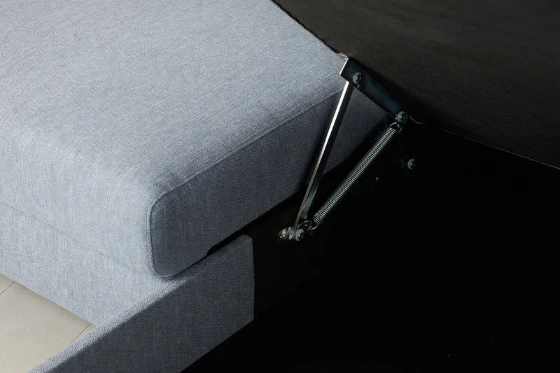 Model 12 Dreisitzer-Schlafsofa mit Chaiselongue rechts, Meerglasblau