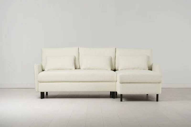Model 12 Dreisitzer-Schlafsofa mit Chaiselongue rechts, Elfenbeinfarbe