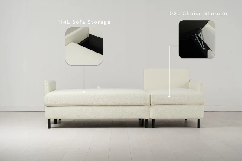 Model 12 Dreisitzer-Schlafsofa mit Chaiselongue rechts, Elfenbeinfarbe