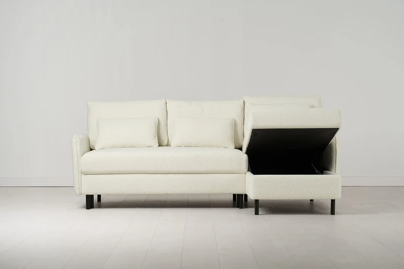 Model 12 Dreisitzer-Schlafsofa mit Chaiselongue rechts, Elfenbeinfarbe