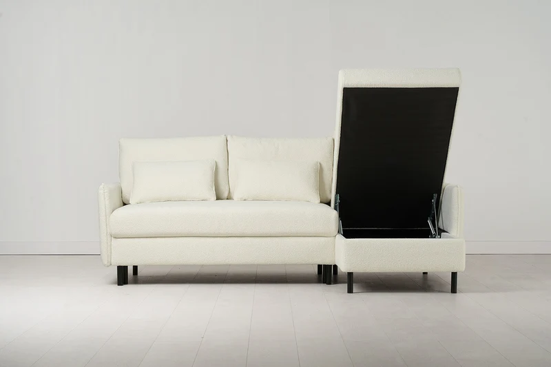 Model 12 Dreisitzer-Schlafsofa mit Chaiselongue rechts, Elfenbeinfarbe