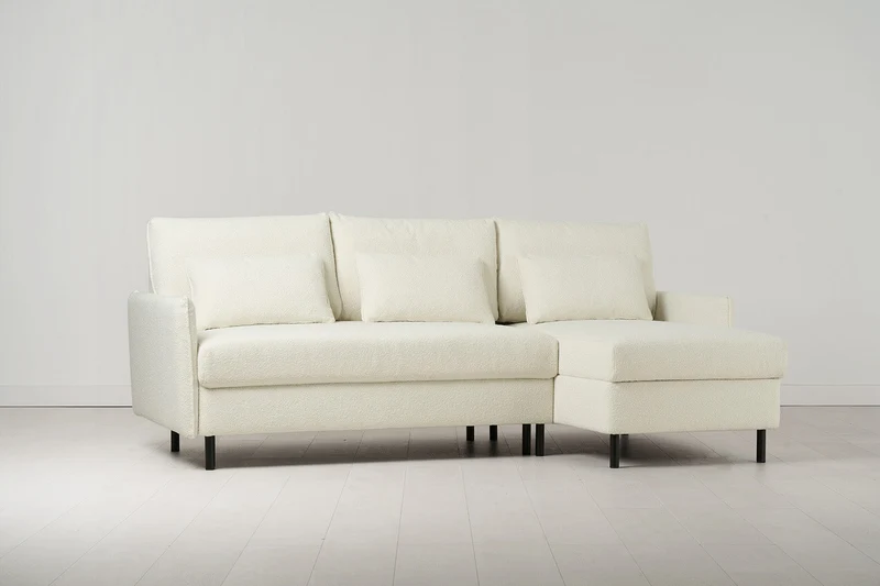 Model 12 Dreisitzer-Schlafsofa mit Chaiselongue rechts, Elfenbeinfarbe