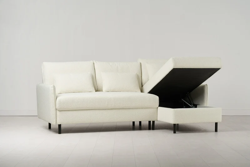 Model 12 Dreisitzer-Schlafsofa mit Chaiselongue rechts, Elfenbeinfarbe