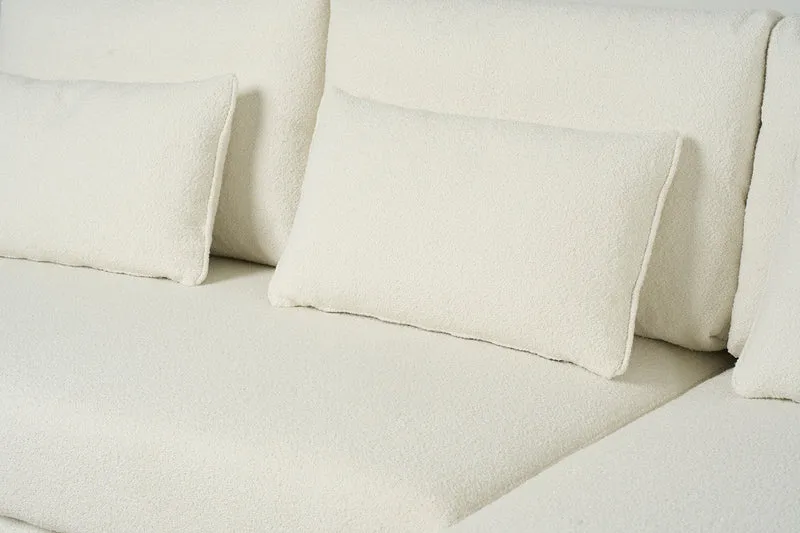 Model 12 Dreisitzer-Schlafsofa mit Chaiselongue rechts, Elfenbeinfarbe