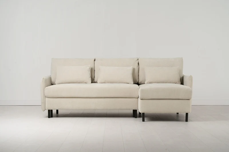 Model 12 Dreisitzer-Schlafsofa mit Chaiselongue rechts, Kreideweiß