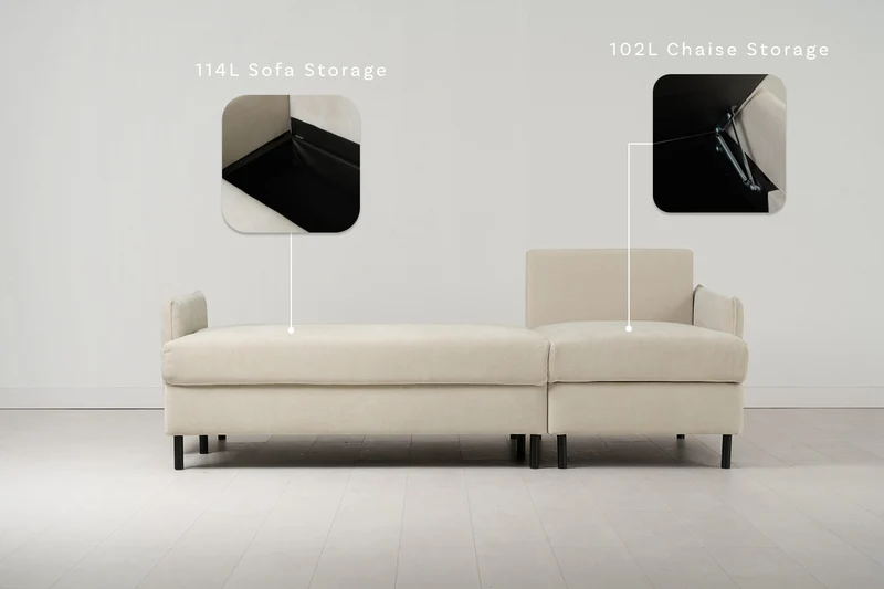 Model 12 Dreisitzer-Schlafsofa mit Chaiselongue rechts, Kreideweiß