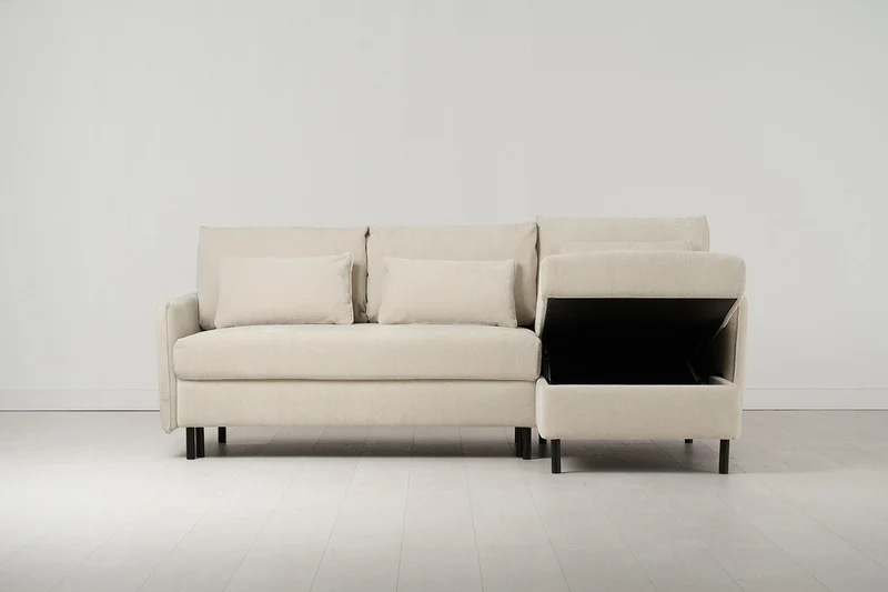 Model 12 Dreisitzer-Schlafsofa mit Chaiselongue rechts, Kreideweiß