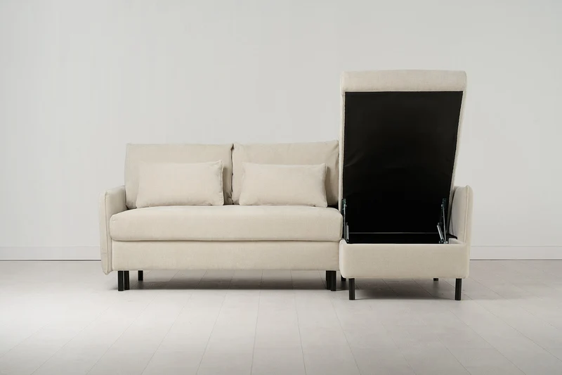 Model 12 Dreisitzer-Schlafsofa mit Chaiselongue rechts, Kreideweiß