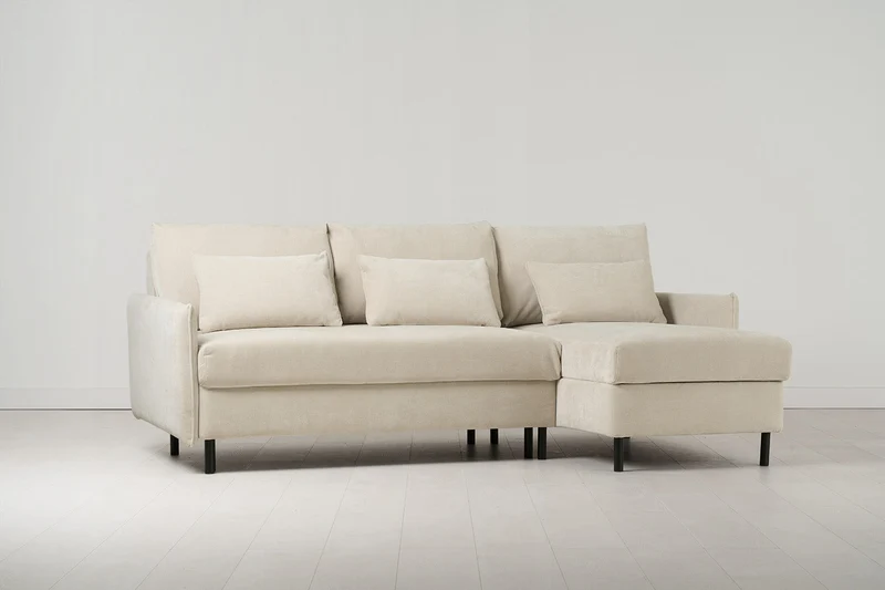 Model 12 Dreisitzer-Schlafsofa mit Chaiselongue rechts, Kreideweiß