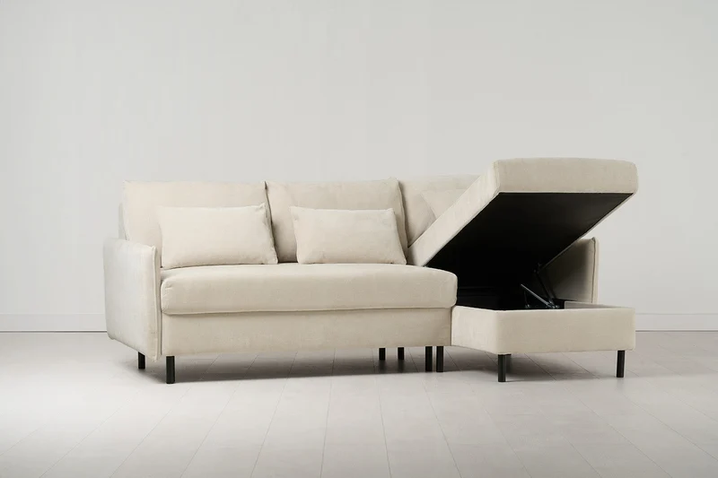 Model 12 Dreisitzer-Schlafsofa mit Chaiselongue rechts, Kreideweiß