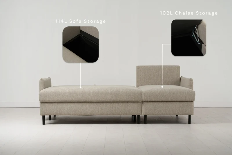 Model 12 Dreisitzer-Schlafsofa mit Chaiselongue rechts, Steingrau