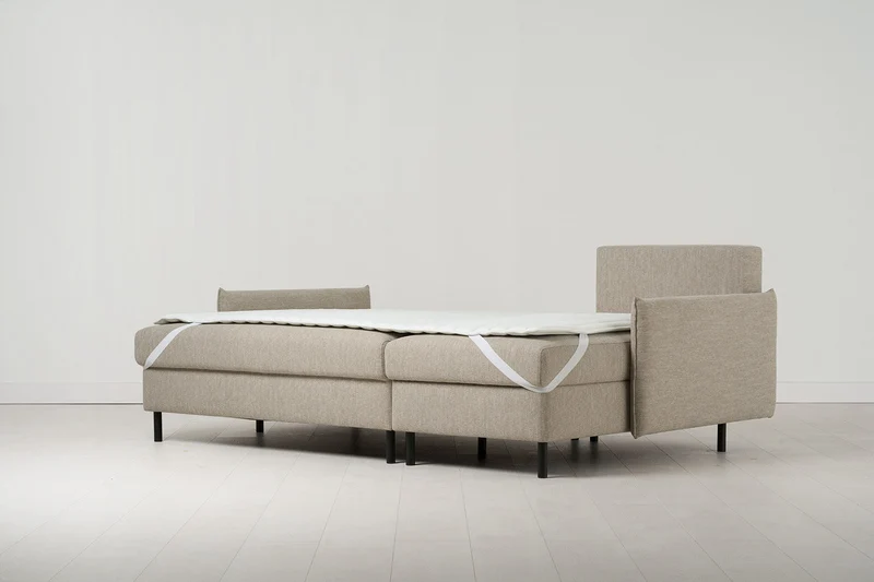 Model 12 Dreisitzer-Schlafsofa mit Chaiselongue rechts, Steingrau