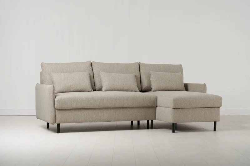 Model 12 Dreisitzer-Schlafsofa mit Chaiselongue rechts, Steingrau