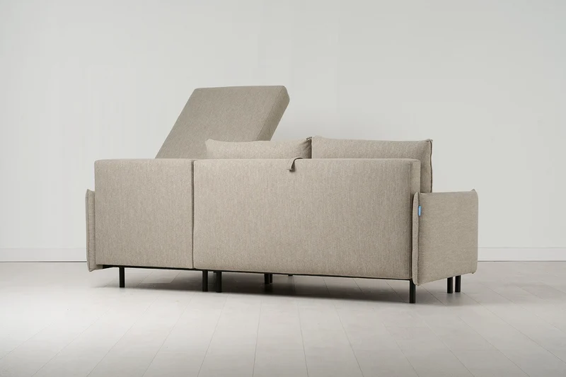 Model 12 Dreisitzer-Schlafsofa mit Chaiselongue rechts, Steingrau