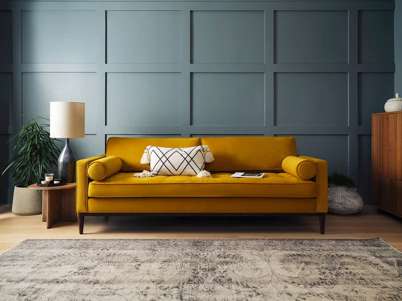 Model 02 Dreisitzer-Schlafsofa , Senfgelb