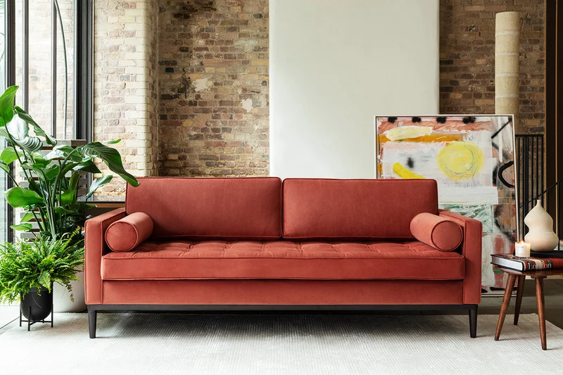 Model 02 Dreisitzer-Schlafsofa , Ziegelrot