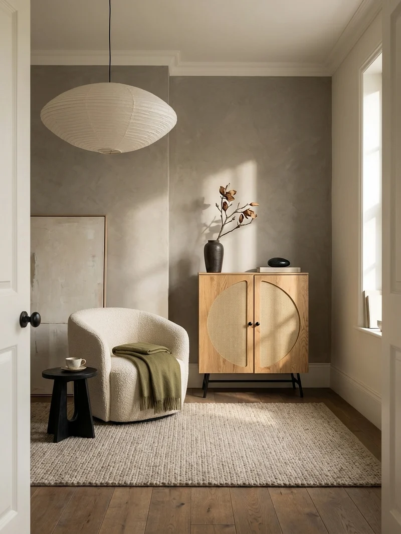 Sideboard – Eiche-Dekor/Rattan, 80x103x39 cm, 2 Türen, hoch