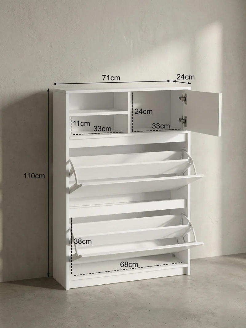 Schuhschrank – Weiß, 71x110x24 cm, Schuhkipper geschlossen, mit Ablage