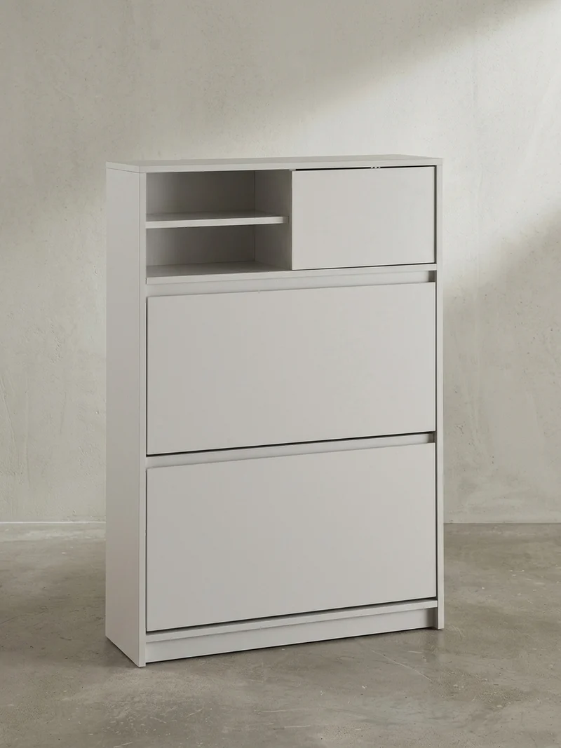 Schuhschrank – Weiß, 71x110x24 cm, Schuhkipper geschlossen, mit Ablage