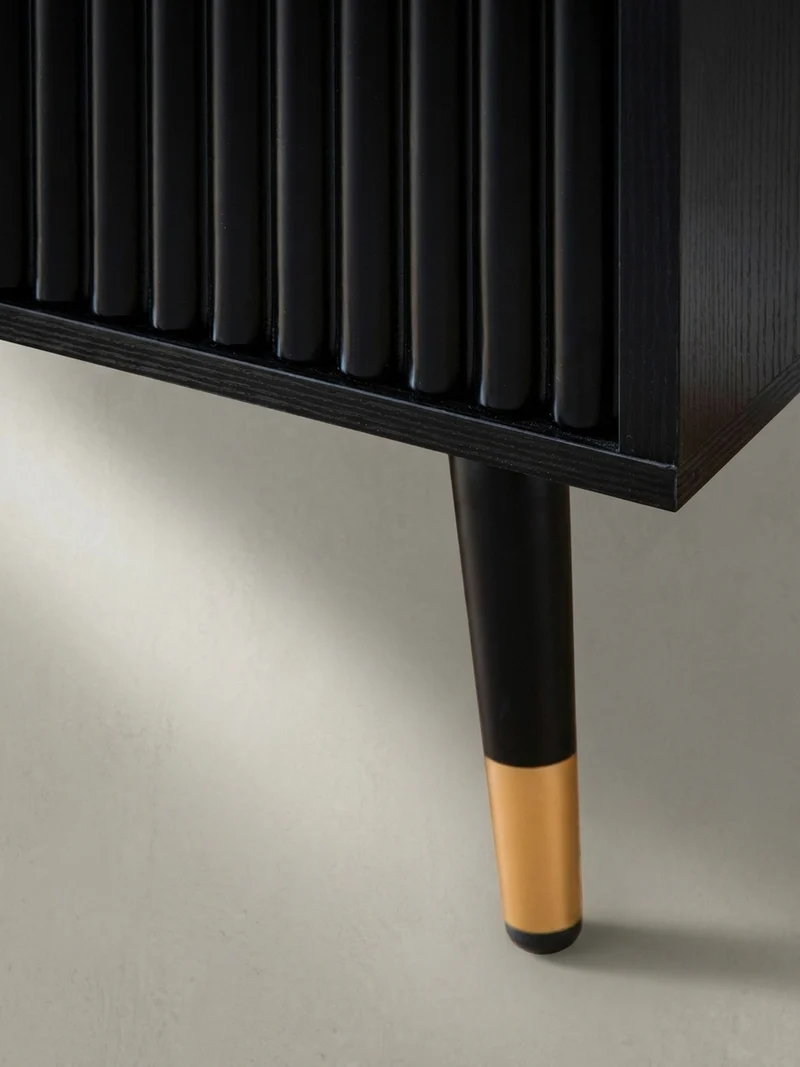 Sideboard – Schwarz/Eiche-Dekor, 150x81x39 cm, mit Türen, Metallbeine