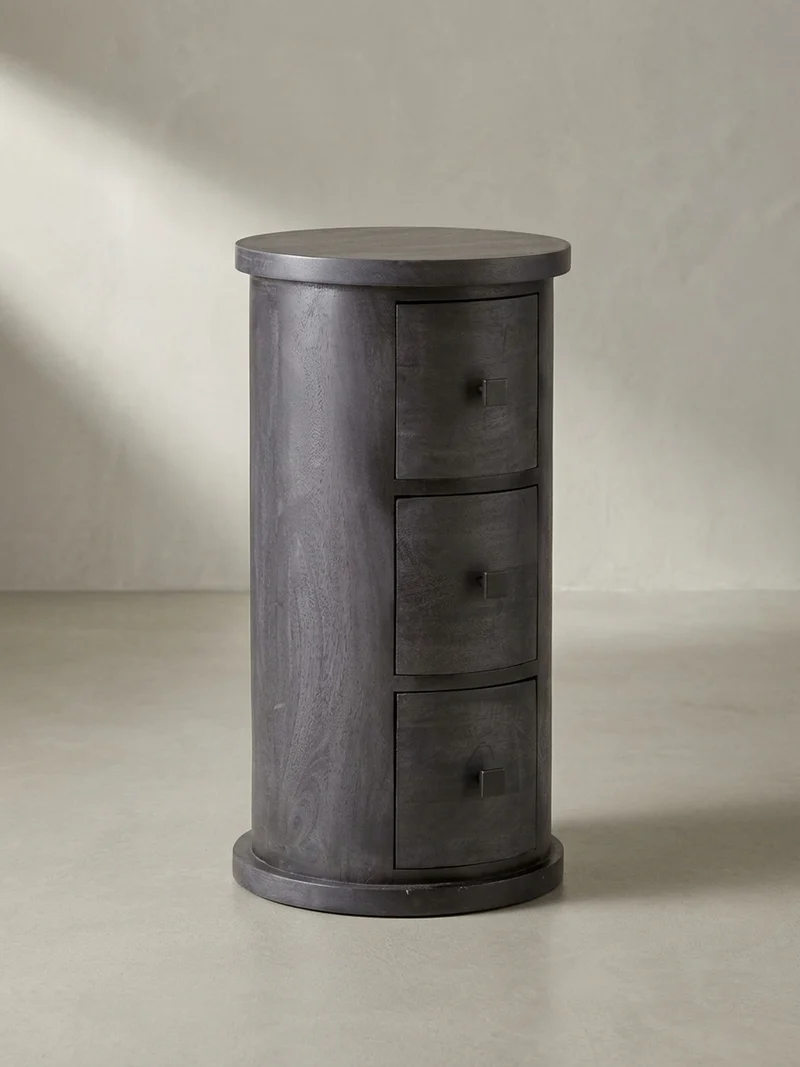 Sideboard – Mango Massivholz, 34x65x34 cm, 3 Schubladen, schmal, schwarz
