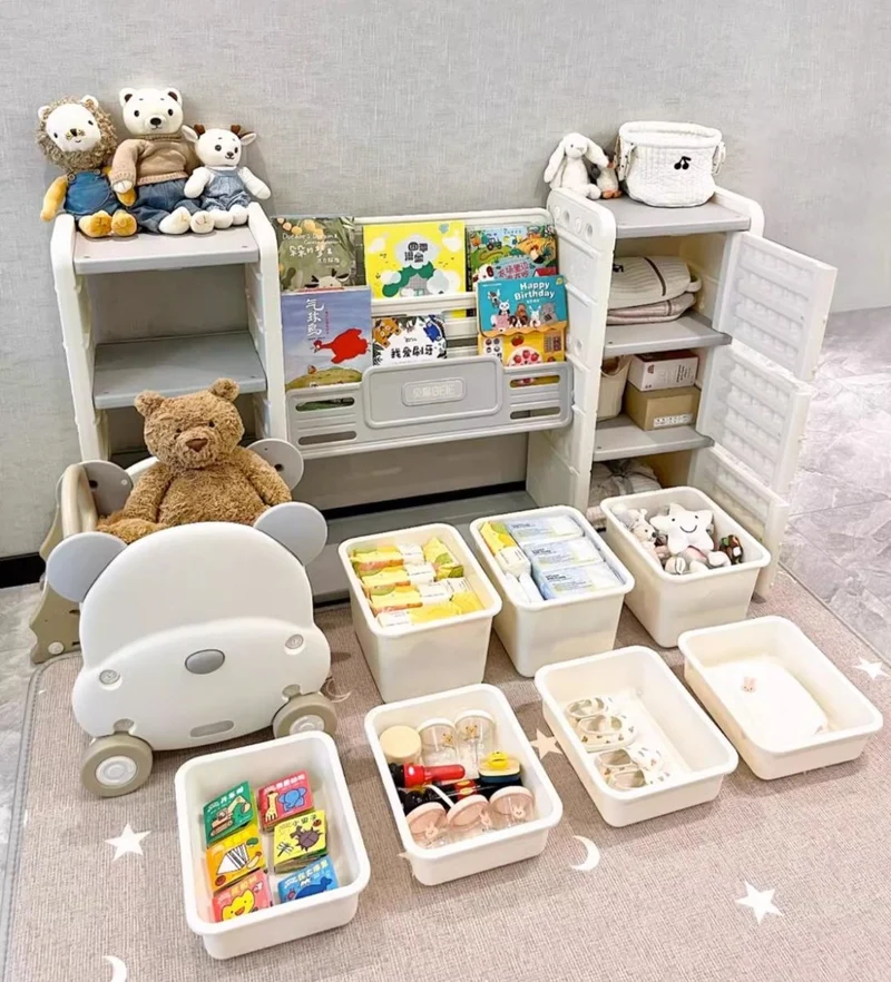 Odin Bear Ivory Bookshelf & Storage Combo Set