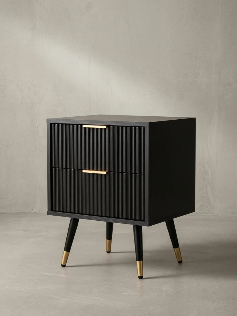 Nachttisch – Schwarz/Eiche-Dekor, 43,5x39x56 cm, mit Schubladen, modern
