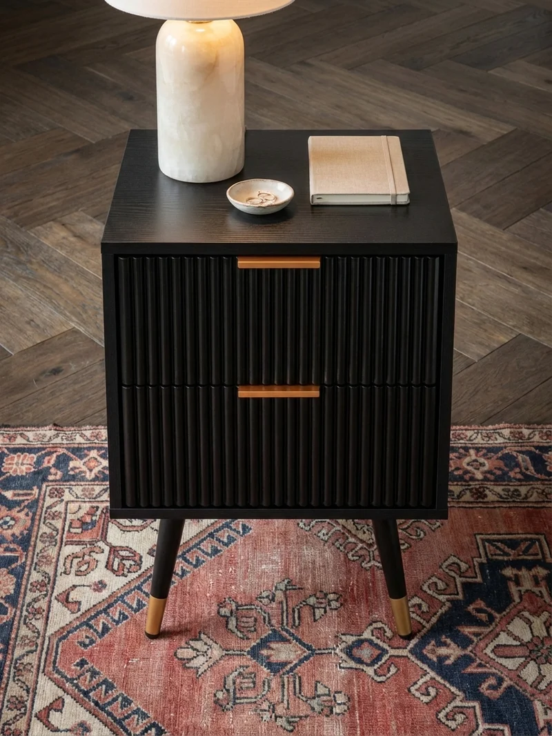 Nachttisch – Schwarz/Eiche-Dekor, 43,5x39x56 cm, mit Schubladen, modern