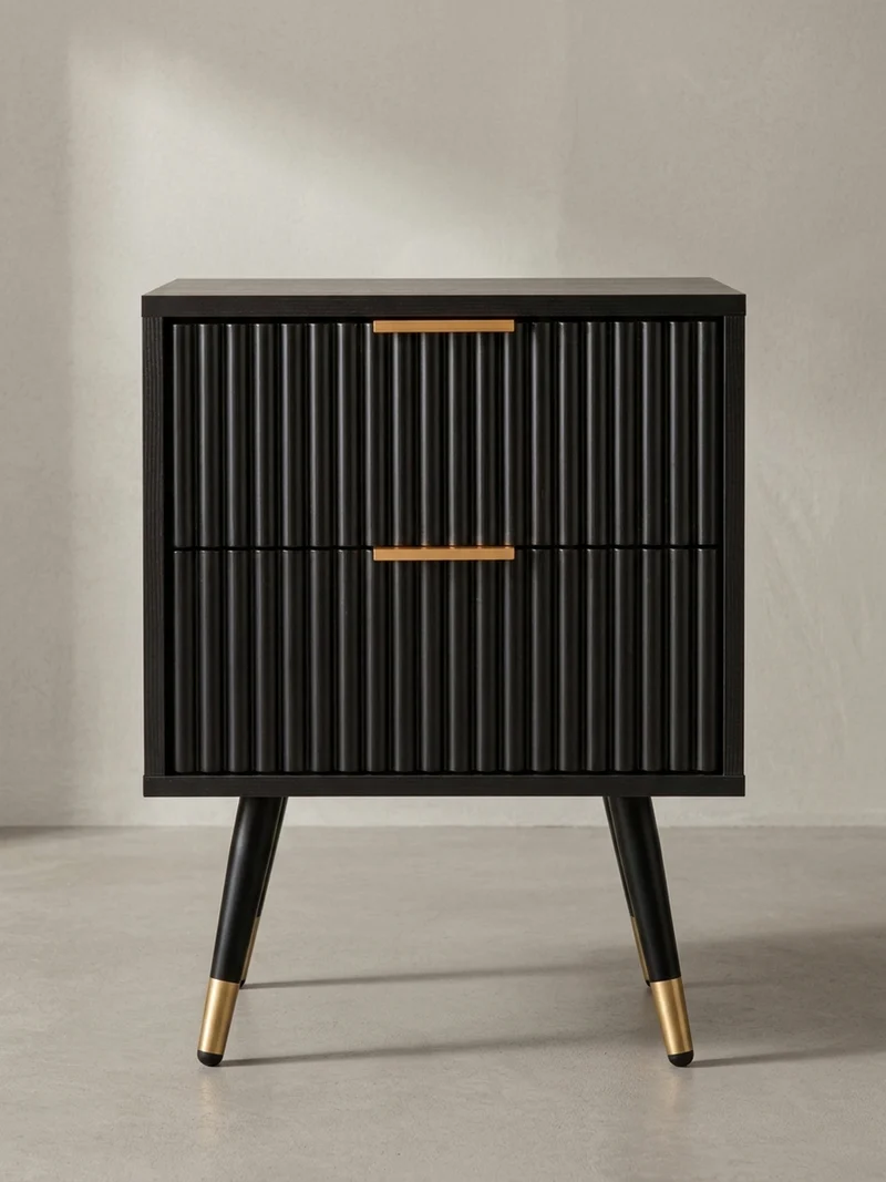Nachttisch – Schwarz/Eiche-Dekor, 43,5x39x56 cm, mit Schubladen, modern