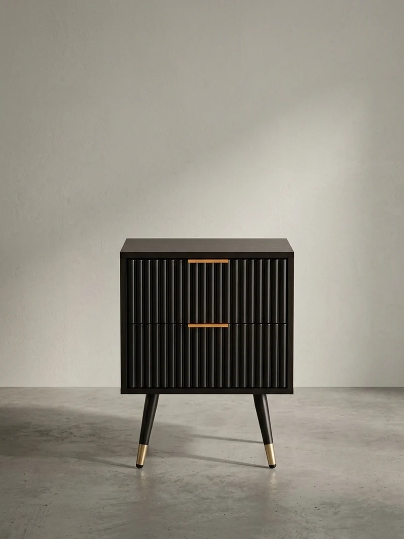Nachttisch – Schwarz/Eiche-Dekor, 43,5x39x56 cm, mit Schubladen, modern