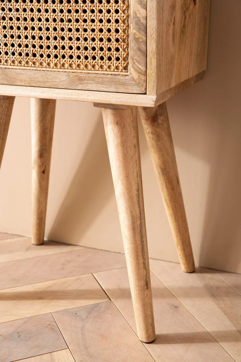 Nachttisch – Mango Massivholz/Rattan, 40x60x30 cm, Braun, 1 Schublade, Wiener Geflecht