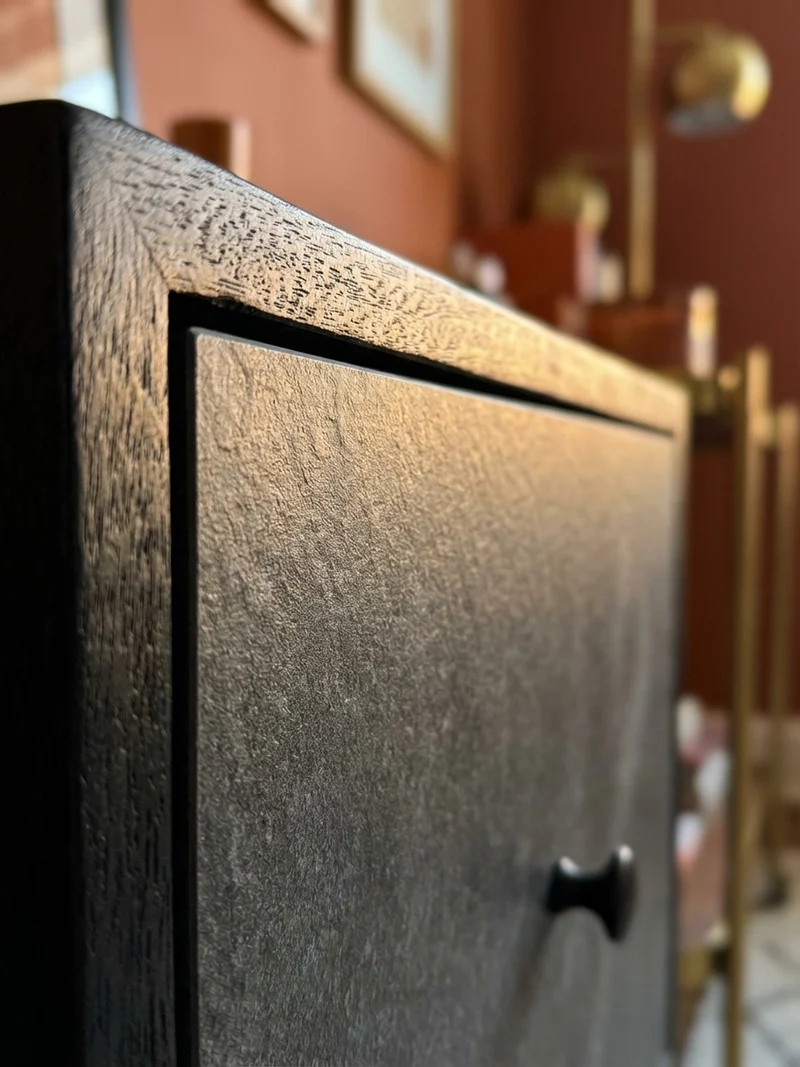 Nachttisch Massivholz Steinoptik 3 Schubladen Metallgestell