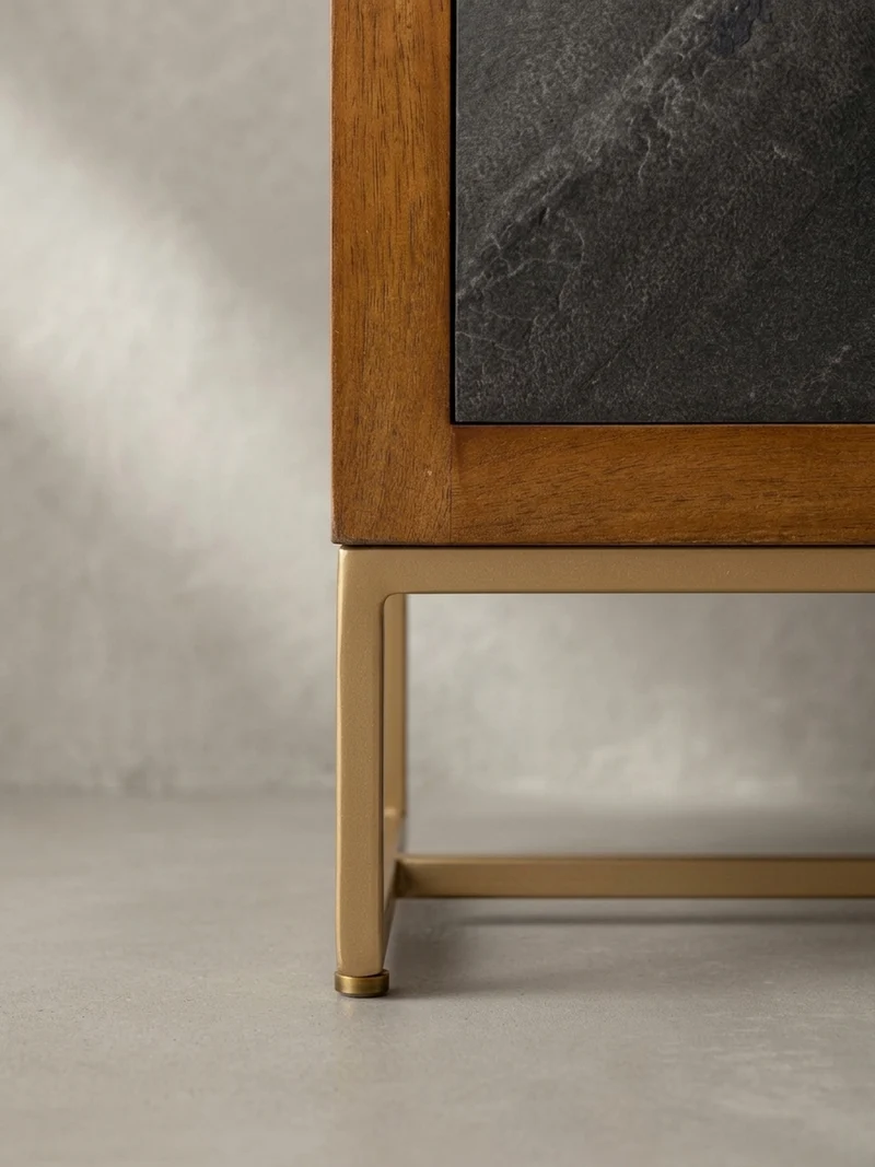 Nachttisch Massivholz Steinoptik 3 Schubladen Metallgestell
