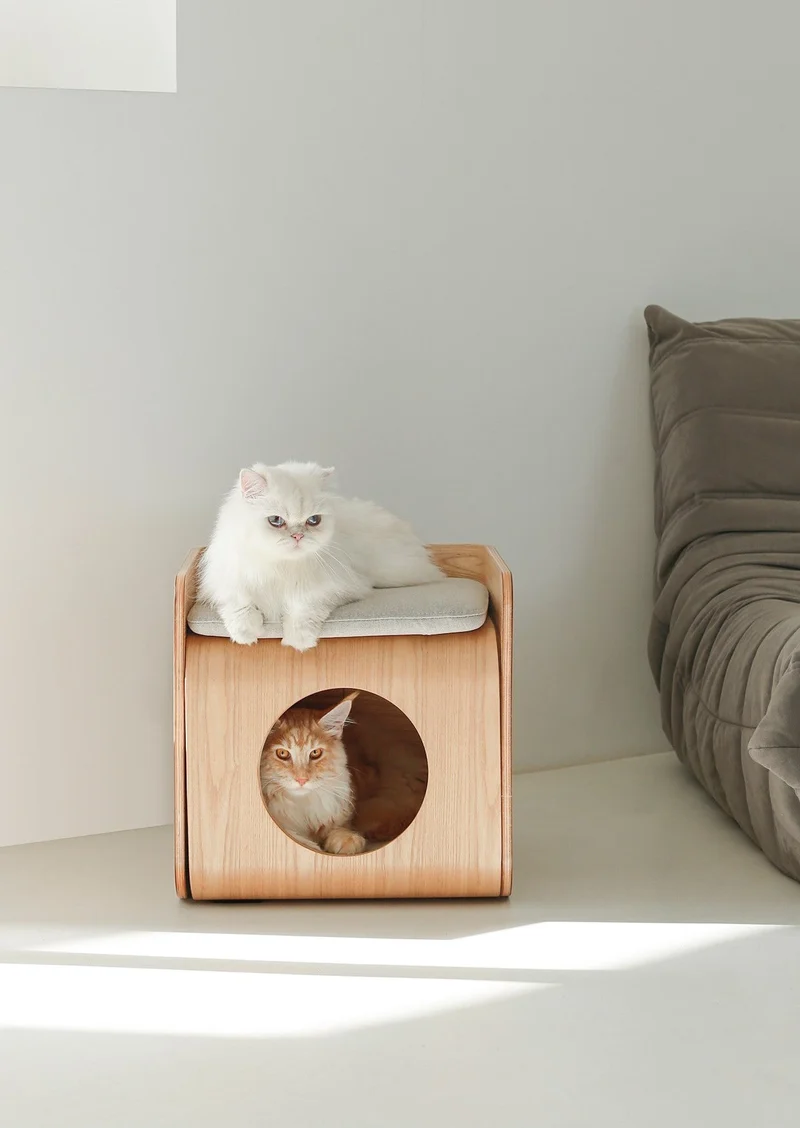 Natural Wood Cat Bed House