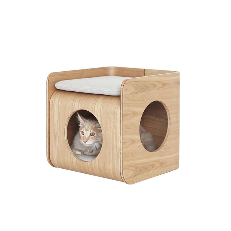 Natural Wood Cat Bed House