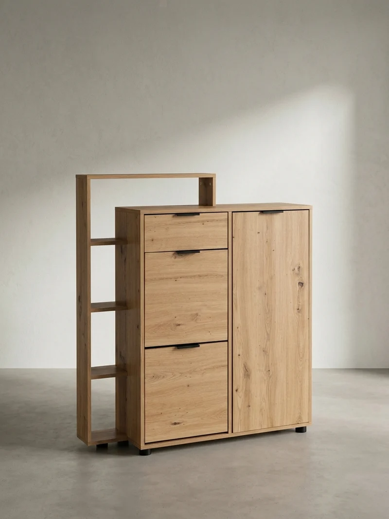 Schuhschrank – Eiche-Dekor, 98x110x30 cm, geschlossen, mit Schublade