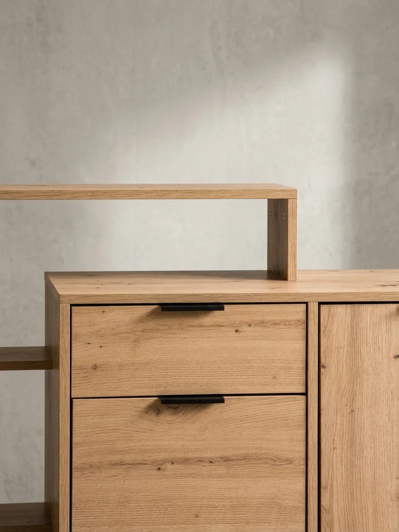 Schuhschrank – Eiche-Dekor, 98x110x30 cm, geschlossen, mit Schublade