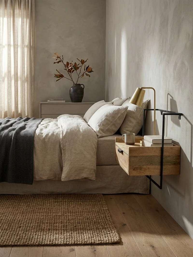 Nachttisch Mango Massivholz Wandmontage Schublade Boxspringbett