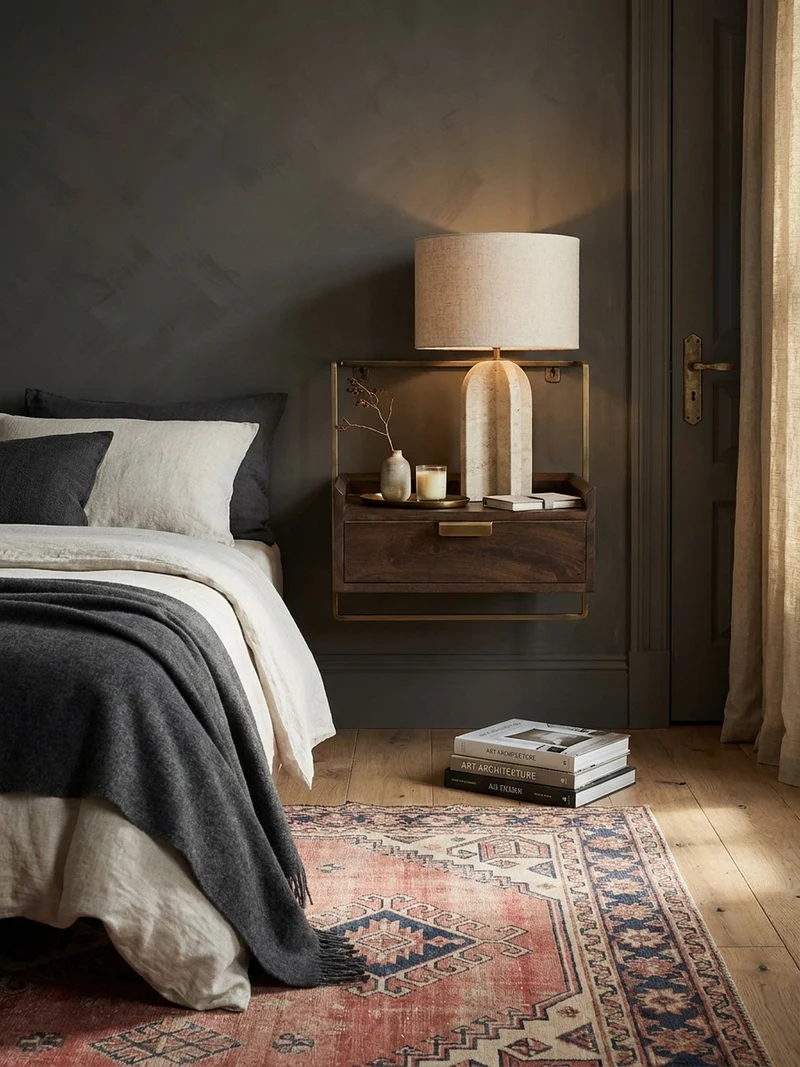 Nachttisch Mango Massivholz Wandmontage Schublade Boxspringbett