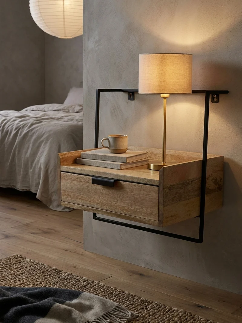 Nachttisch Mango Massivholz Wandmontage Schublade Boxspringbett