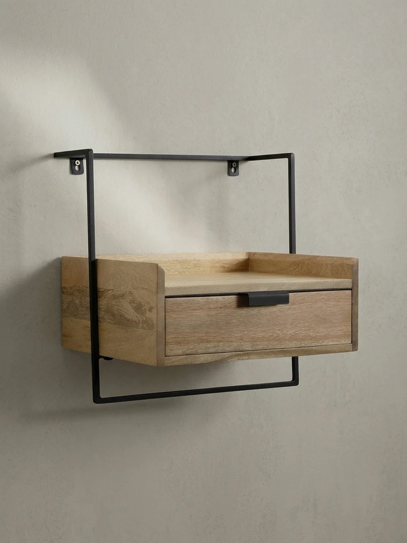 Nachttisch Mango Massivholz Wandmontage Schublade Boxspringbett