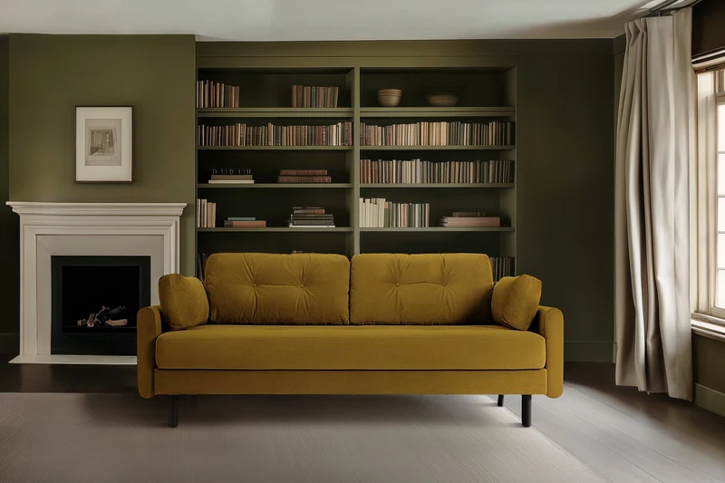 Model 04 Dreisitzer-Schlafsofa, Senfgelb