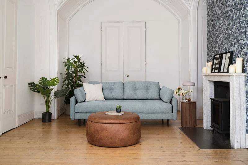 Model 04 Dreisitzer-Schlafsofa, Meerglasblau