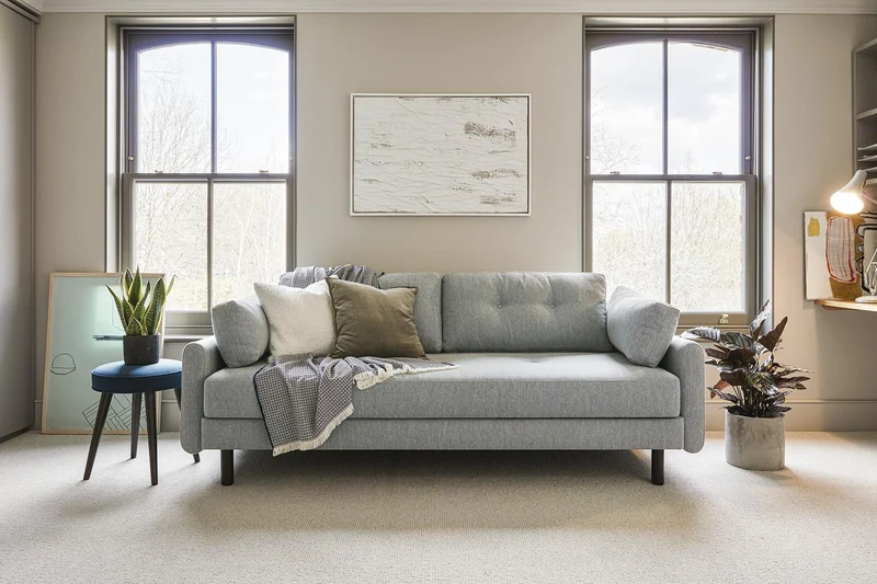 Model 04 Dreisitzer-Schlafsofa, Meerglasblau