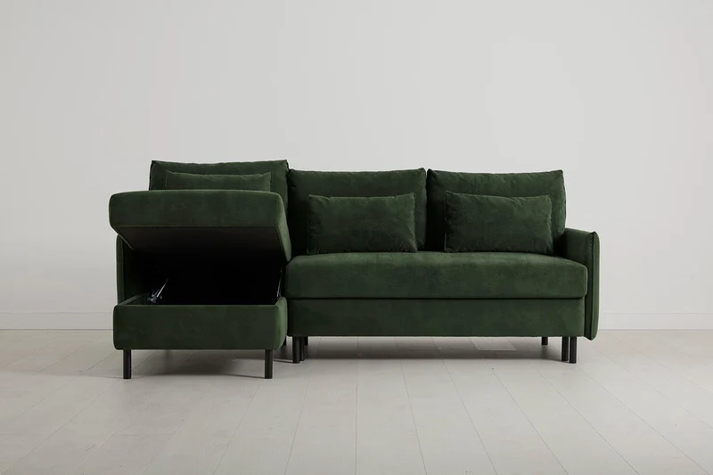 Model 12 Dreisitzer-Schlafsofa mit Chaiselongue links, Tannengrün