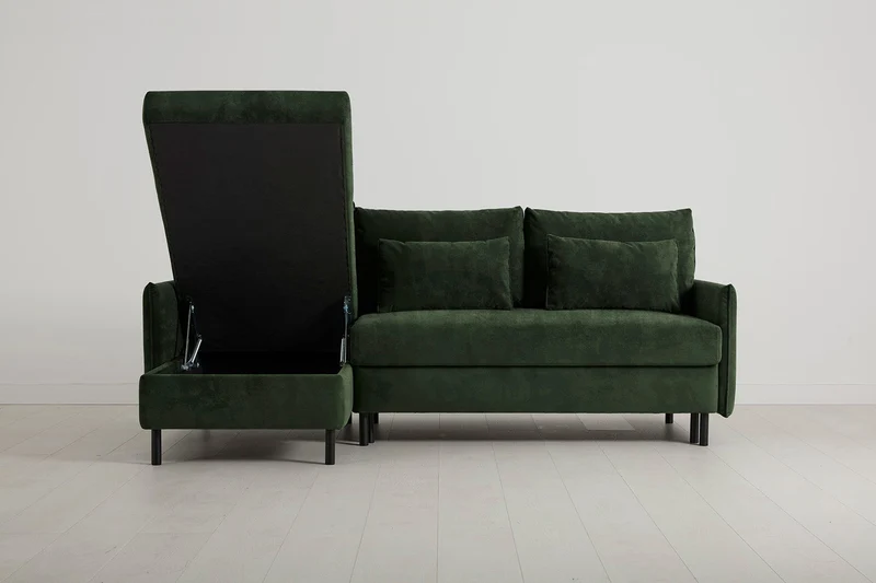 Model 12 Dreisitzer-Schlafsofa mit Chaiselongue links, Tannengrün